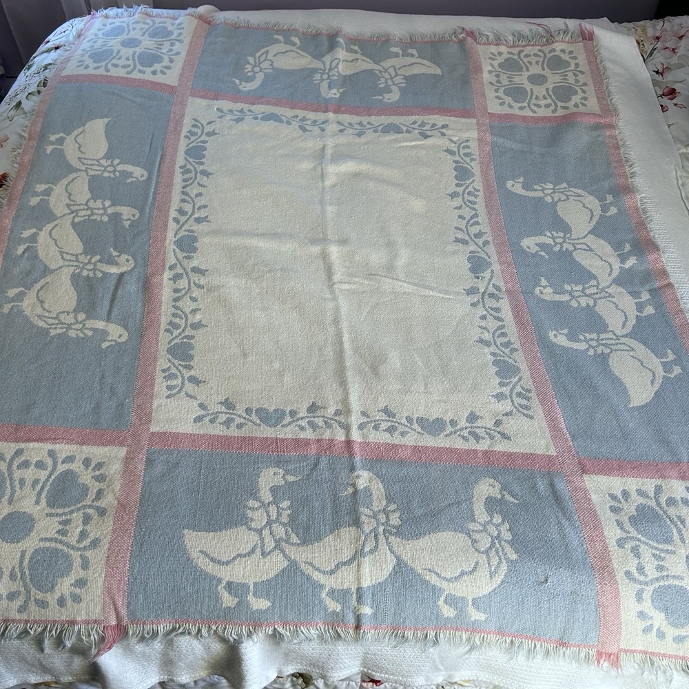 Sears American Crafts Collection Reversible Blue And Pink Duck Throw 50"X60"